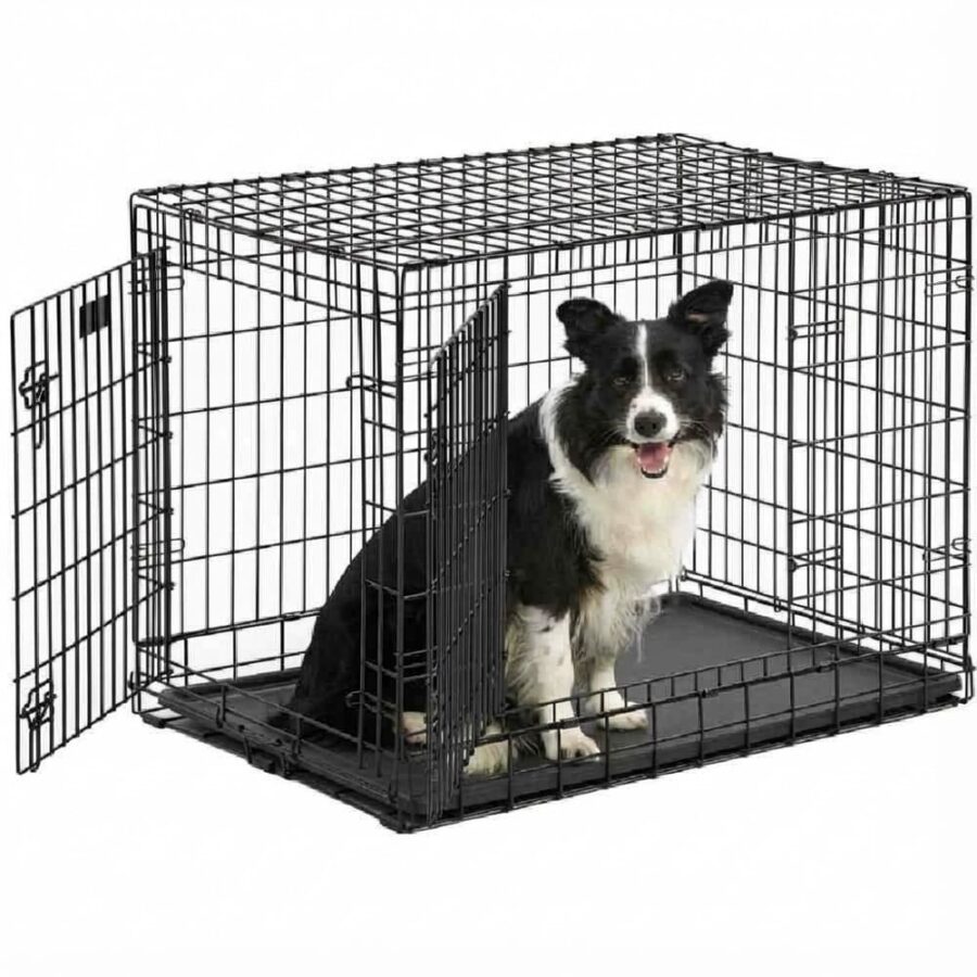 Cage pliable grand chien 92 cm – Acier noir, 2 portes, bac amovible