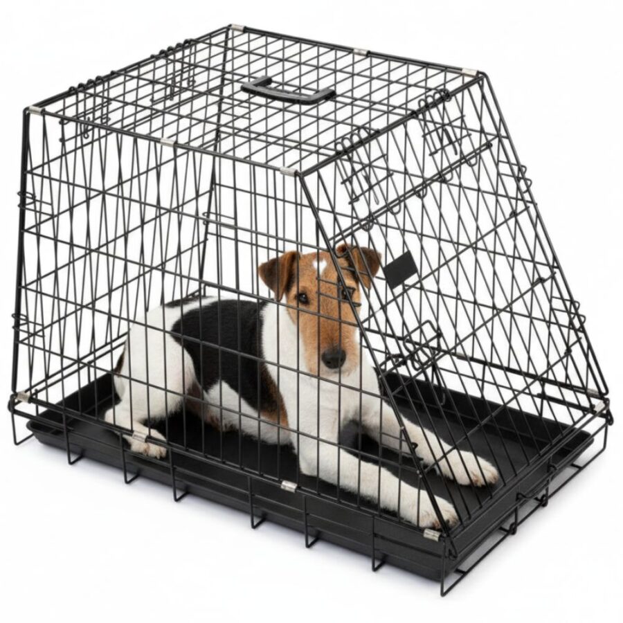Cage Chien Voiture Moyenne Inclinée Métal Noir Bac Plastique