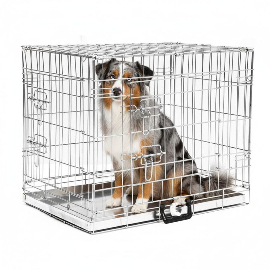 Cage pour chien pliante 92 cm – acier galvanisé, 2 portes