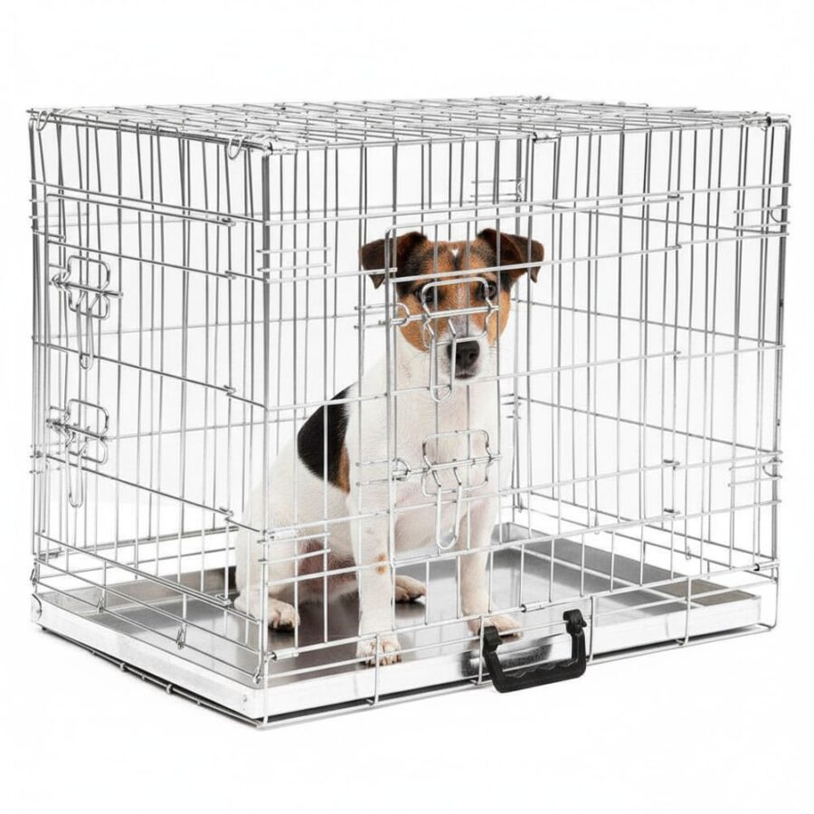 Cage Transport Chien M Galvanisée Pliable 2 Portes Avec Plateau Métallique