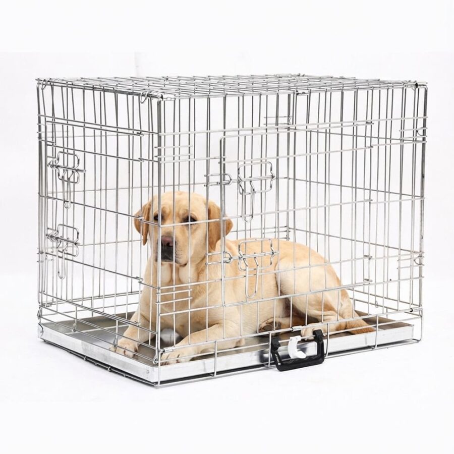 Cage Transport Chien XL Galvanisée Pliable 2 Portes Avec Plateau Métallique