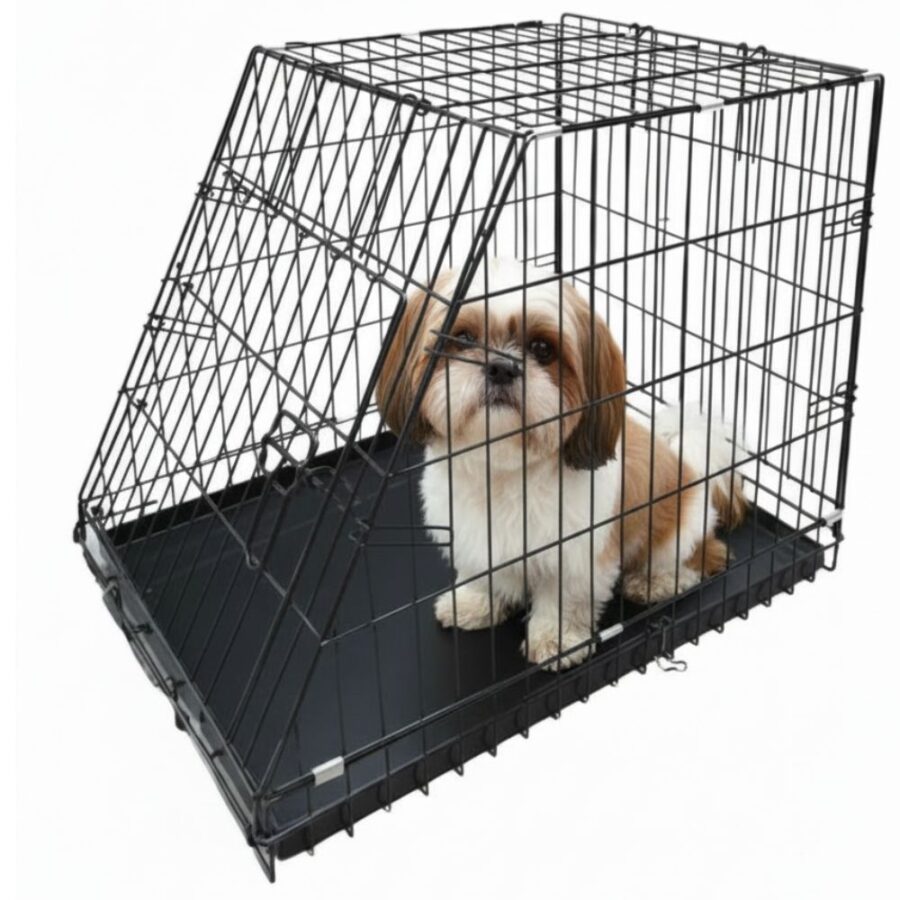 Cage Chien Voiture Petite Inclinée 61 X 47 X 53 Cm Métal Noir Bac Plastique