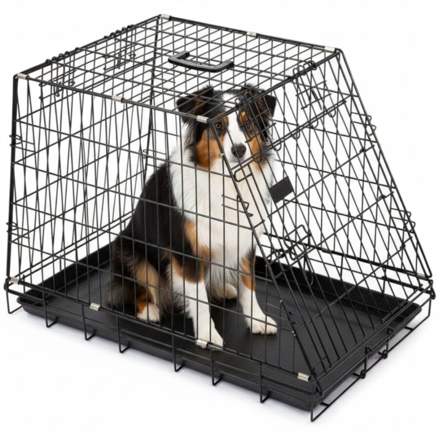 Caisse Chien Voiture Inclinée Taille L 92 X 63 X 72 Cm Métal Noir Bac Plastique
