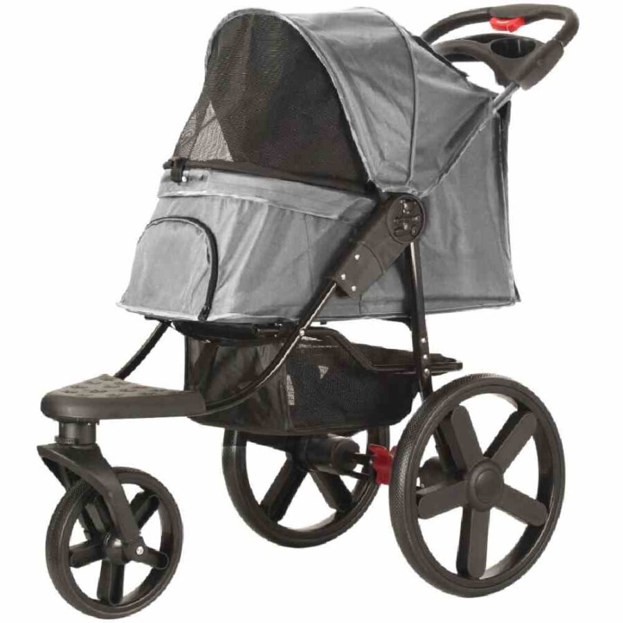 Poussette chien 3 roues confort anthracite roues XXL 40 cm