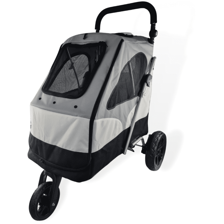 Poussette pour grand chien 30 kg cadre aluminium léger gris noir