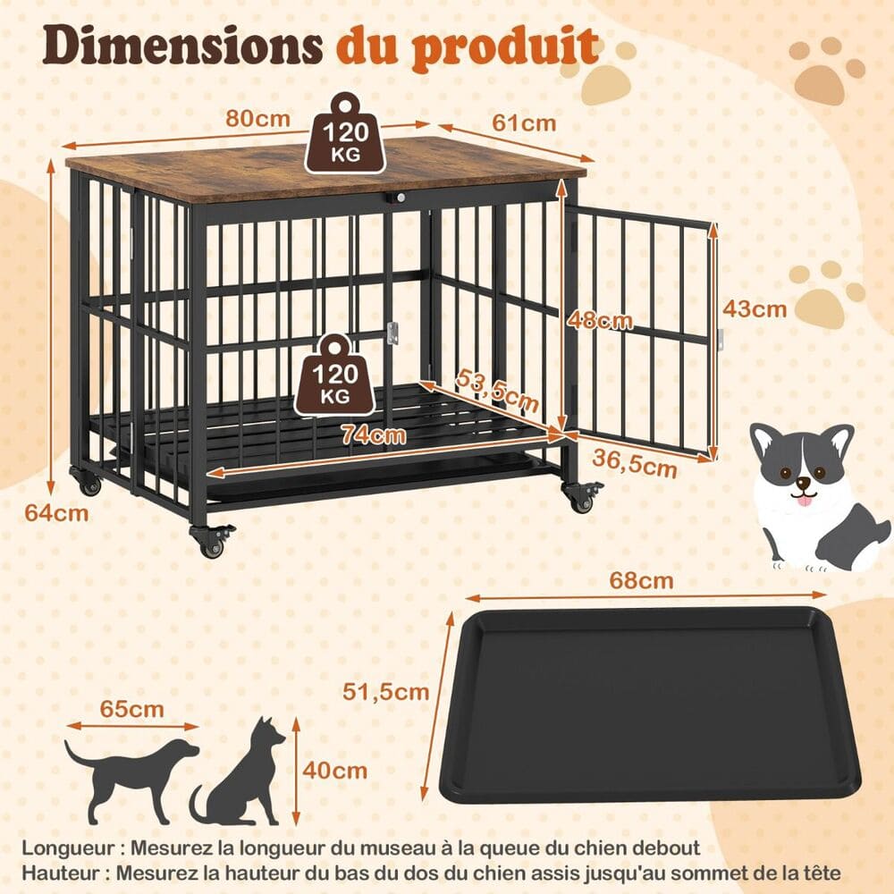 dimensions cage chien bois 2 portes a roulettes