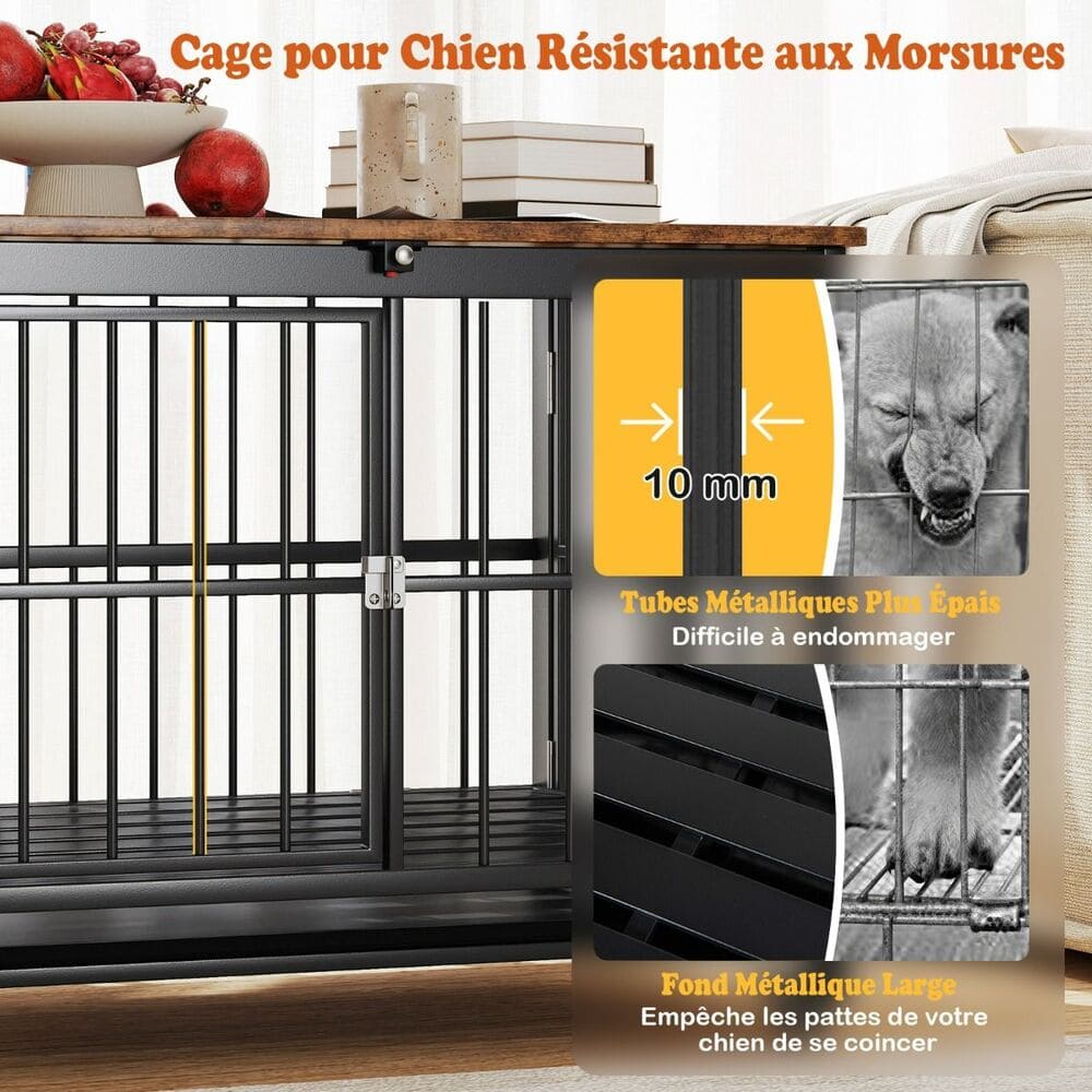 Cage chien bois coins arrondis sécurité anti-chocs