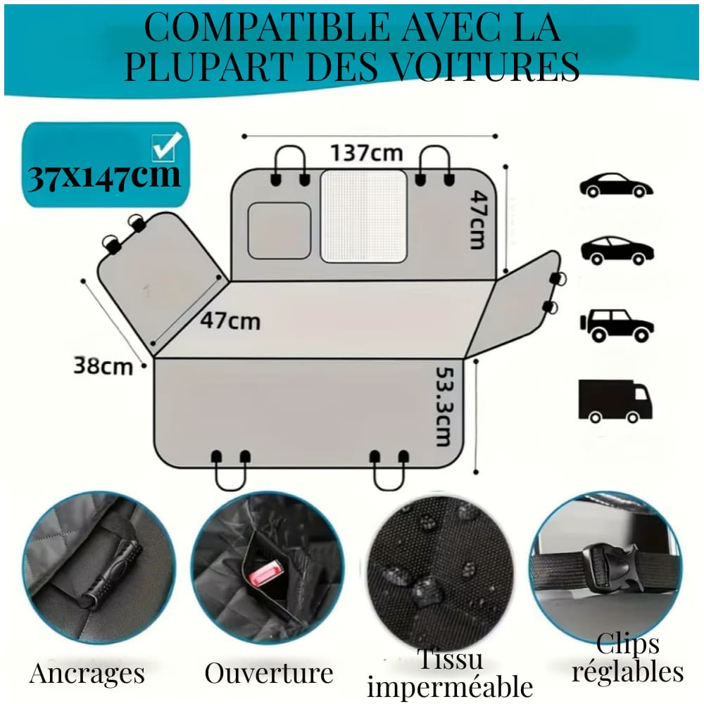 Hamac chien voiture polyester 5 couches antidérapant matelassé