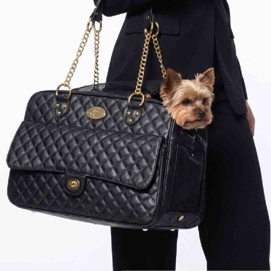 Sac transport chien chic noir faux cuir élégant 40×27×20 cm stylé moderne