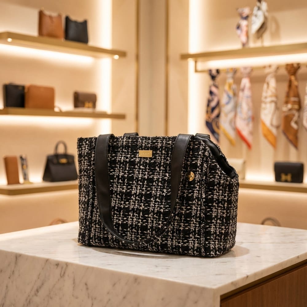 Sac transport Chihuahua Yorkshire Maltais tweed noir