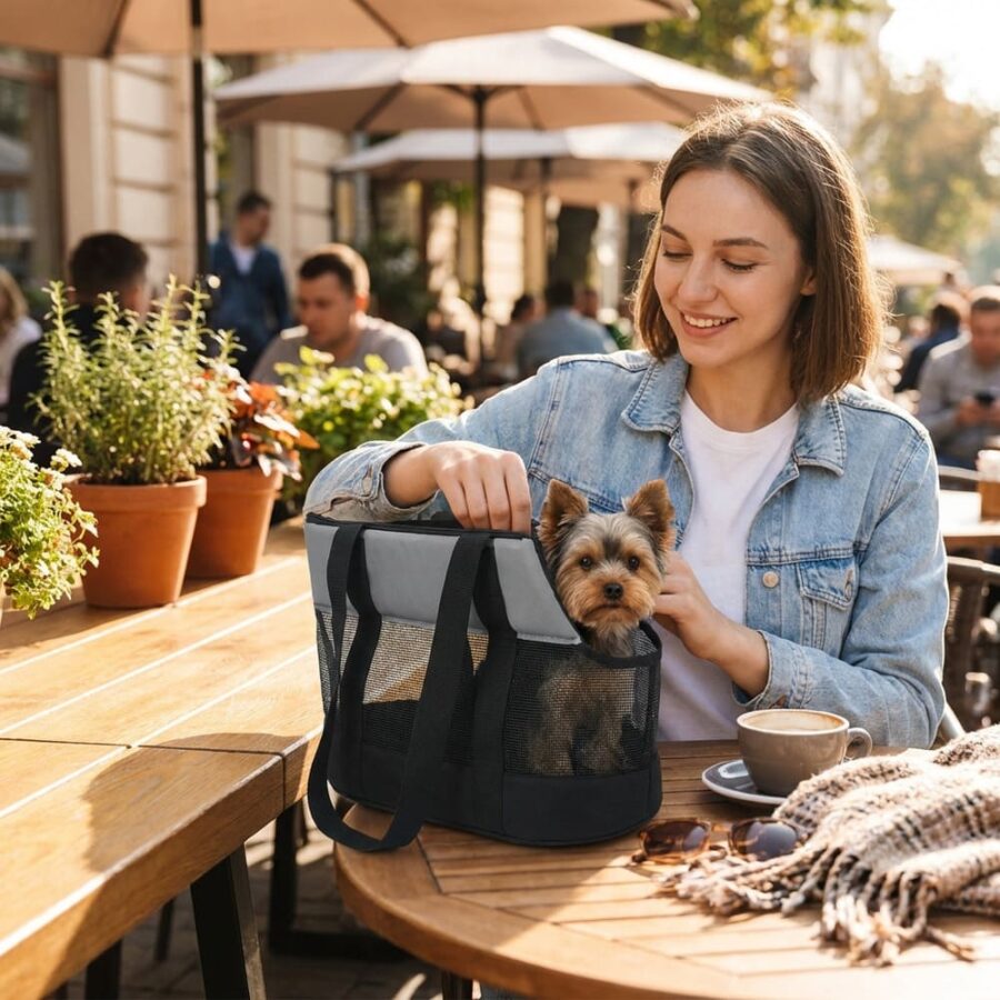 Sac transport chien ultra léger Oxford maille respirante été chaleur 50x25x28