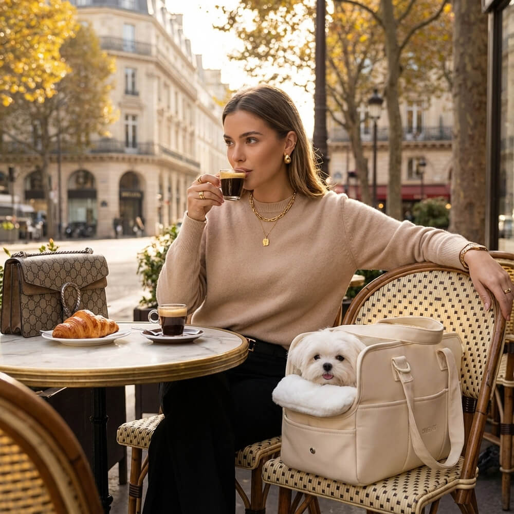 Sac de transport pour chien beige coussin amovible lavable