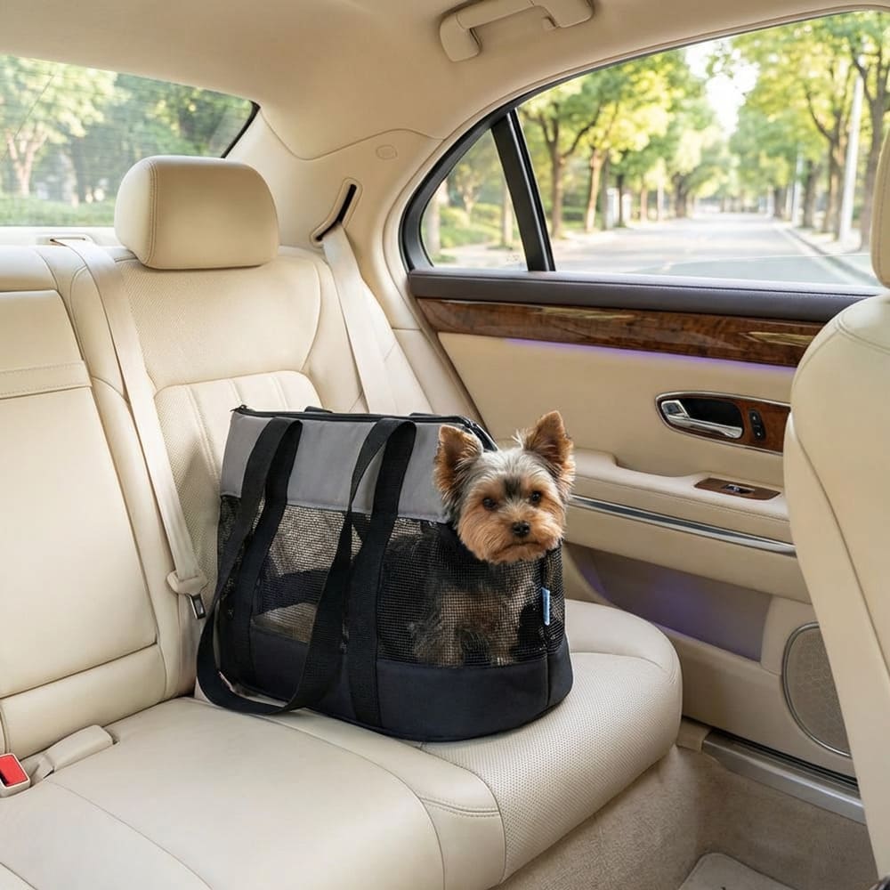 Sac chien ouverture tête dehors confort observation dans la voiture siege arriere