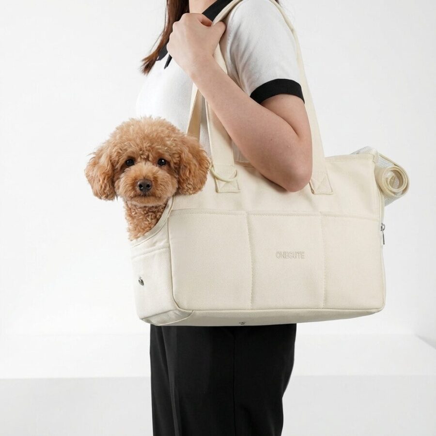 Sac de transport pour chien beige coton 6 kg élégant intemporel