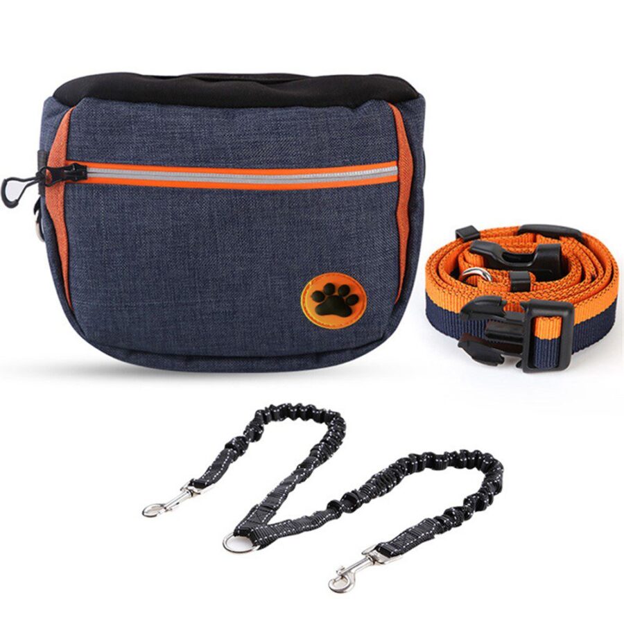 Sac à friandises chien avec laisse double – Forme en U, mains libres