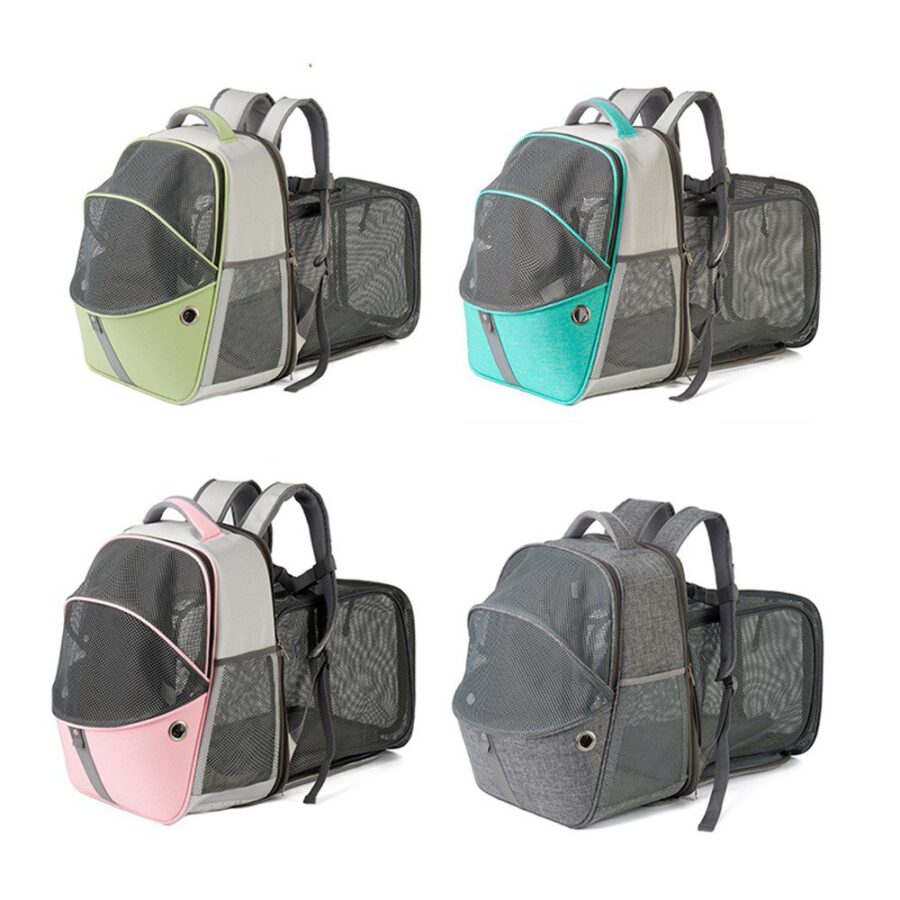 Sac à dos extensible pour chat en quatre coloris : vert, turquoise, rose et gris