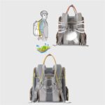 Schéma d'un sac à dos de portage ergonomique : silhouette d'un garçon, dos aéré et ventilation en filet
