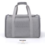 Face arrière du sac gris chiné : panneau uni sans fenêtre, deux anses larges, légende anglaise « Back display »