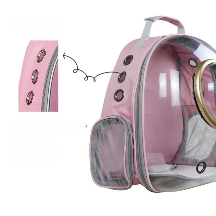 Sac à Dos Transport Chat Oxford Transparent – 9 Trous Aération rose