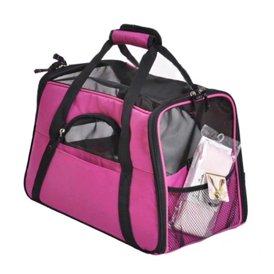 Sac de transport rose fuchsia à poignées noires avec poche latérale en filet
