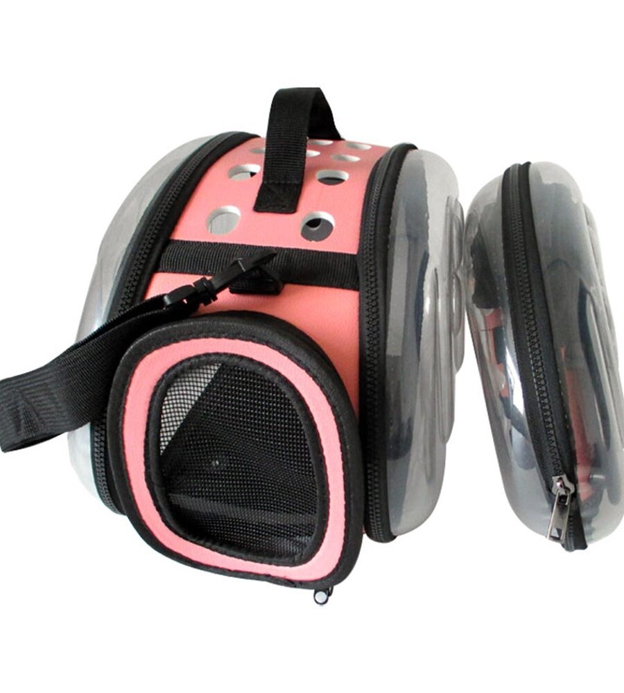 Sac Transport Chat Transparent Rose - Bandoulière Respirant L 42cm