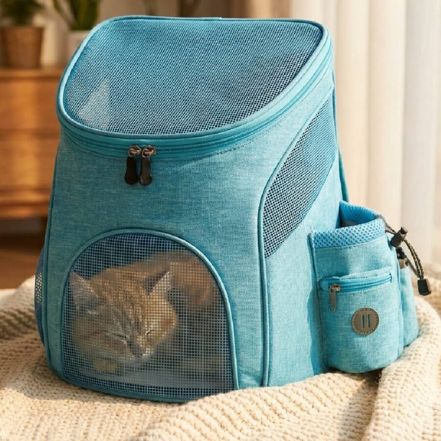 Sac à Dos Transport Chat Chien Transparent - Taille L Bleu