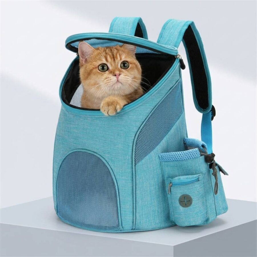 Sac à Dos Transport Chat Chien Transparent - Taille L Bleu Pliable