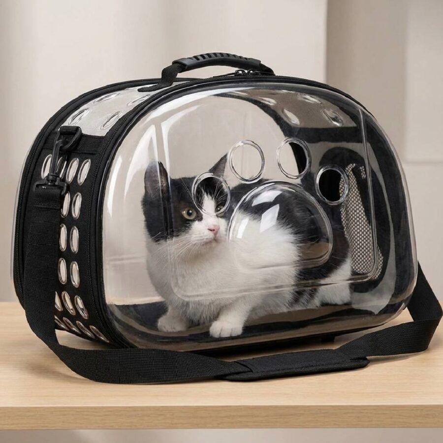 Sac Transport Chat Transparent Respirant Bandoulière – Vert S