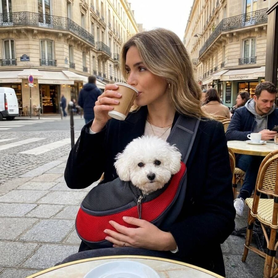 Sac Transport Ventral Pet Sling - rouge femme terasse