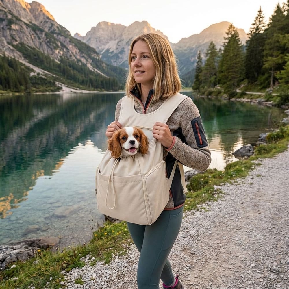 Sac Transport Ventral blanc avec un Chien en montagne