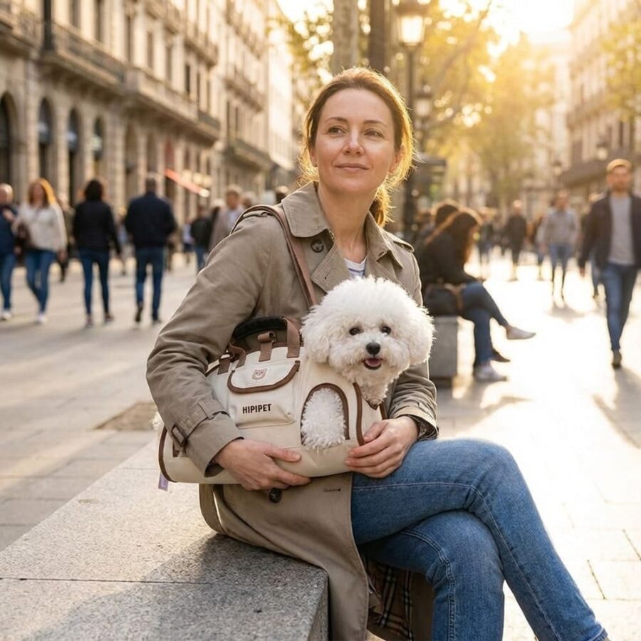 Sac de transport chien taille L orange, bandoulière respirante pour chiens de 6 à 8 kg