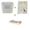Lot : Bac à litière Trixie Pavo à bord haut 44 x 55 x 32 cm + Sacs de litière Ebi Easy-Cat Jumbo en U (5 pièces) + Planche à griffer en carton XXL Trixie 64 x 37 x 11 cm