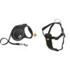 Lot : Harnais Trixie avec ceinture de voiture 70-90 cm + Laisse à enrouleur Flexi Black Design Tape M 5 m