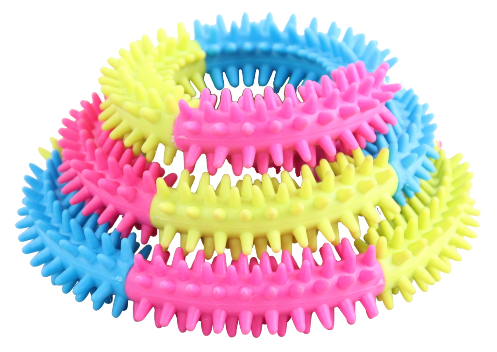 Lot peluche flamant rose, anneau Rainbow World Ring et fleur Garden Paws pour chien – photo 4